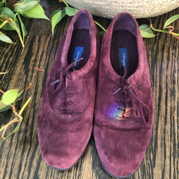Suede oxford flats - wine - easy spirit - size 8 - Picture 1 of 6
